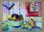 ORIGINAL WATERCOLOUR PAINTING STILL LIFE ART fruit veg aubergine VALERIE SMITH