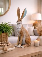 Large Rustic Hare Ornament 49cm Distressed Brown & White Home Decor Figure