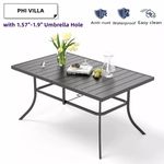 PHI VILLA Patio Dining Table with Umbrella Hole Rectangle Outdoor for 6 Person