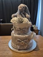 2 Tier baby gift, Unisex Nappy Cake with Plush Bunny Toy, Mum To Be, New Baby