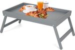 Bamboo Wooden Bed Tray With Folding Legs Breakfast Serving Lap Tray Table Grey