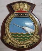 HMS Narwhal - Ship Crest Plaque Badge - Hand-Painted, Solid Mahogany Mount, 835g