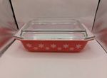 JAJ Pyrex Gaiety range Coral Red Snowflake Space Saver Deep Dish 1950s