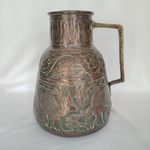 Antique Islamic Arabic hand hammered copper pitcher jug 9.5' Middle eastern