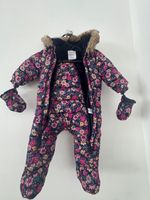 Fred & Flo Baby Girls Floral Padded Winter Coat 6-9 months Faux Fur Hood Fleece