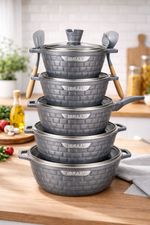 5pcs Cookware Set Stock Pots with 2 Spoon Set and Pans Non Stick Cookware Set