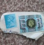 Great Britain Elizabeth II Silver Jubilee 8½p Used Stamp on Piece, Uncancelled