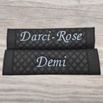 Personalised Black P Leather Seat belt Cover - Embroidered Name - Seatbelt Pad