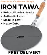 Pure Iron Tawa Roti Pan Wooden Handle Heavy Duty Chapatti Naan Tava Sarbloh Cook