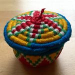 Mini Round Multicoloured Handwoven Yarn Basket with Lid, Boho, 6cm, Set of 2