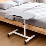 Adjustable Overbed Table with Wheels Hospital Bed Tray Laptop Desk Grey