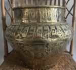 Antique Middle Eastern Hebraic Egyptian Hand Made Brass Copper Pot Planter.