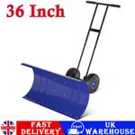 36 Inch Snow Shovel Wheeled Adjustable Handle Snow Pusher Snow Removal Tool Blue