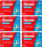 6 x Rennie Peppermint Indigestion Heartburn Relief 24 Chewable Tab-Total 144 tab