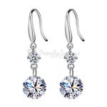 Hypoallergenic 925 Sterling Silver Double Round Crystal Drop Dangle Earrings