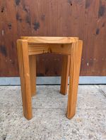Vintage 70S Pine Stool Retro Pouf Mid Century