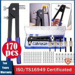 170pcs Threaded Hand Nut Riveter Rivnut Gun & Rivnuts M3 M4 M5 M6 M8 5467