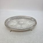 Vintage Silver Plated Oval Gallery Serving Tray Footed Chased Engraved 14.5 Inch