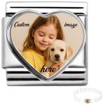 Personalised Photo Heart Italian Charm 9 mm Stainless Steel Bracelet Link Gift