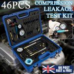 46Pcs Engine Compression Test Kit Cylinder Leak Down Tester with Dual Gauge UK