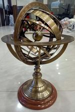 Engraved Brass Tabletop Armillary Nautical Sphere World Globe With Base Table