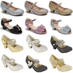 GIRLS DIAMANTE SHOES WEDDING PARTY BRIDESMAID LOW HEEL MARY JANE EVENING SANDALS