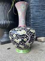 Antique Famille Noire Chinese Qing Dynasty Peony Vase 18th Century *repaired