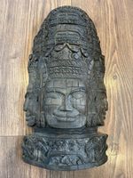 Khmer Three-Faced Bayon-Style Wooden Carving – Angkor Inspired