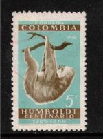 Colombia 1960 SG1005 5c Two-toed Sloth - Death Cent Von Humboldt Used