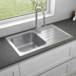Sinkoro Kitchen Sink Single Bowl Reversible Drainer Stainless Steel Inset Waste