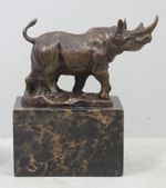Bronze Sculpture - Rhinoceros - African Safari - Solid Marble Base - Rhino