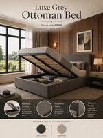 OTTOMAN STORAGE GAS LIFT UP DOUBLE & KING SIZE FABRIC BED MEMORY FOAM MATTRESS