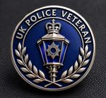 UK Police Veteran Blue Enamel Lapel Pin Badge, Butterfly Clutch Back.