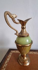 Vintage Brass & Onyx Dragon Handled Jug Ewer Urn 18cm (Previous use as a lamp?)