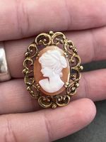 Antique Silver Gilt Shell Cameo Brooch