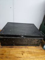 Large Vintage Rustic Black Painted Metal Deed Box
