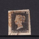 GB 1840 Penny Black, Plate 3, 4-Margins on Original Piece                (p1167)
