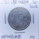 1930 - One Gulden - Netherlands - 0.720 Silver Coin
