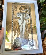 Vintage Alphonse Mucha Four Seasons Framed Mirror Autumn Art Nouveau 35x52 Cm