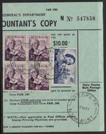 OFFICIAL PMG BULK POSTAGE RECEIPT WITH 40c & $2X4 NAVIGATORS DATED 1971 CV~$100