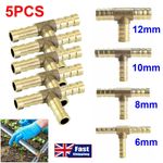 5x Brass TEE Reducing Hose Joiner Barbed Connector Air Fuel Water Pipe Tubing T
