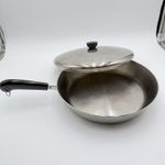 Vintage Revere Ware 1801 Skillet Fry Pan w/ Lid Stainless Steel 12" USA Made 93d