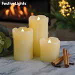 Set of 3 LED Flameless Pillar Candles Flickering Battery Operated Real Wax