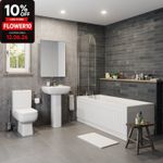 Bathroom Suite Pedestal Basin Sink Close Coupled Toilet & Straight Bath Bathtub