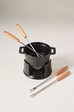 Staub Mini Chocolate Fondue set 10cm/ 0.25 qt Matte Black Cast Iron & 4 Forks