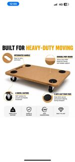 Heavy Duty Dolly Trolley 200KG Platform Moving Trolley Wooden Board 4 Wheels