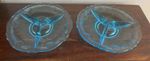 Wonderful Pair Of vintage Art Deco Aqua/turquoise blue glass divided dishes