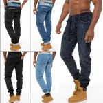 Enzo Mens Cuffed Jeans Regular Fit Jogger Denim Pants Trousers All Waist Sizes