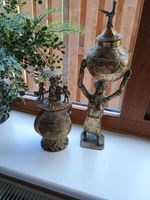 Vintage Cast Brass Bronze Tribal Art African Sculpture Set of 2, West Africa