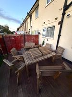 8 seater Wood Brown Rectangular Outdoor Patio Dining Set Table Chairs & Bench